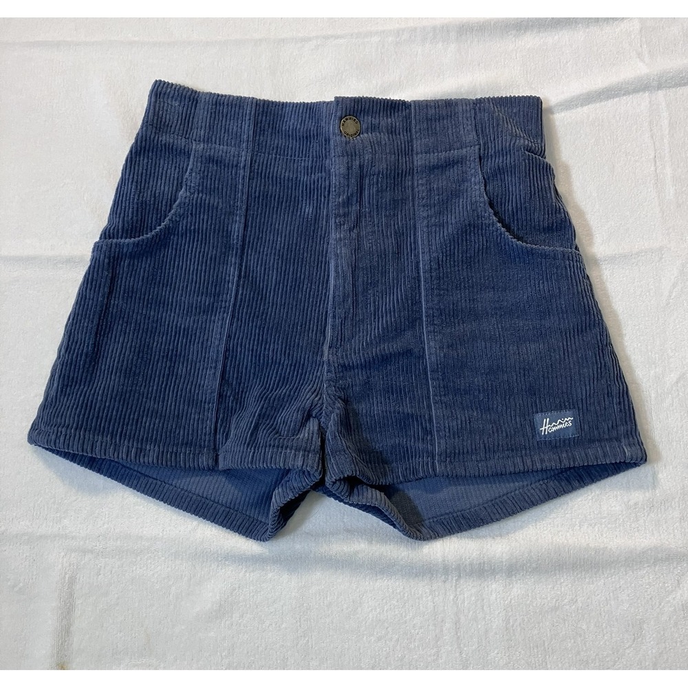 Hammies Original Corduroy Shorts Dusty Blue Retro 70s Surf High Waist Size 25-26